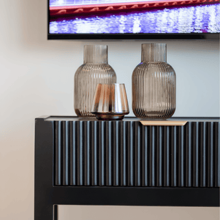Black Tie Console Table with Brass Handles - Elegant Bedroom Accent