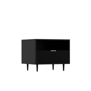 Black Tie Bedside Table with Brass Handles - Modern Elegance