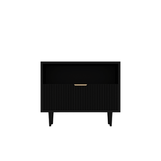 Black Tie Bedside Table with Brass Handles - Modern Elegance