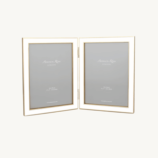 Double Photo Frame 5x7 – White & Gold Enamel