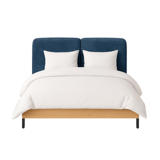 Melrose Queen Bed - Modern Blue Upholstered Headboard
